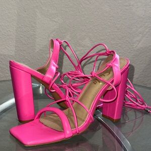 Vibrant Pink Lace-Up High Heels